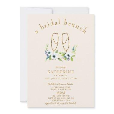 Brunch Bubbly Anemone Gold Floral Bridal Shower Invitations