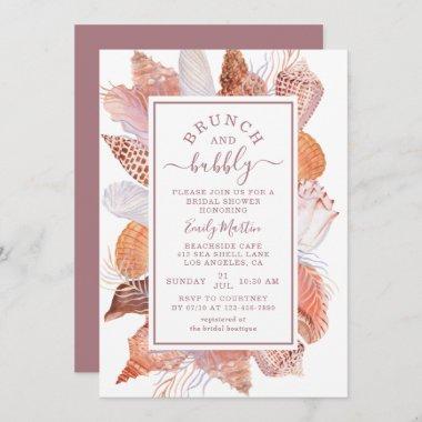 Brunch & Bubbly Beach Seashells Bridal Shower Invitations