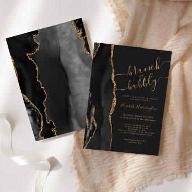 Brunch & Bubbly Black Gold Agate Bridal Shower Invitations