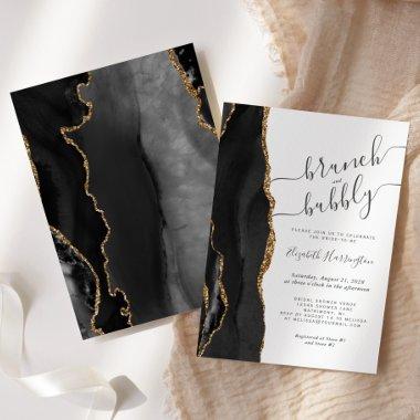Brunch & Bubbly Black Gold Agate Bridal Shower Invitations