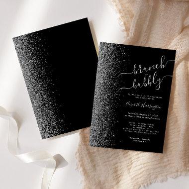 Brunch & Bubbly Black Silver Glitter Bridal Shower Invitations