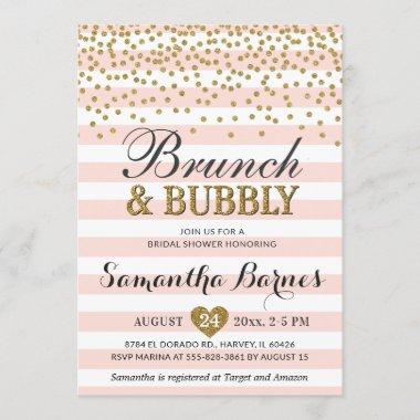 Brunch Bubbly Blush Pink Gold Bridal Shower Invitations
