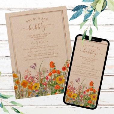 Brunch & Bubbly Boho Wild Flowers Bridal Shower In Invitations