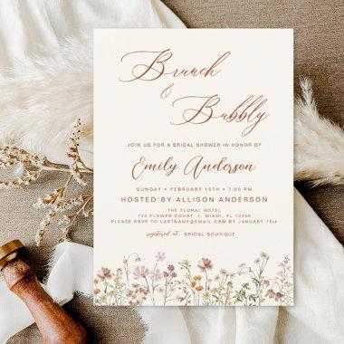 Brunch & Bubbly Boho Wildflower Bridal Shower Invitations
