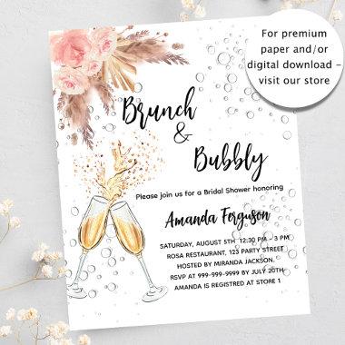 Brunch Bubbly Bridal pampas budget Invitations Flyer