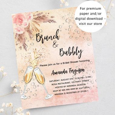 Brunch Bubbly Bridal rose pampas budget Invitations