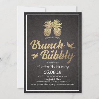 Brunch & Bubbly Bridal Shower Black Gold Pineapple Invitations