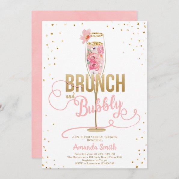 Brunch & Bubbly Bridal Shower Blush Gold Champagne Invitations