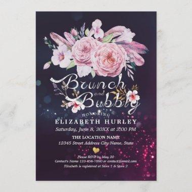 Brunch & Bubbly Bridal Shower Boho Floral Feather Invitations