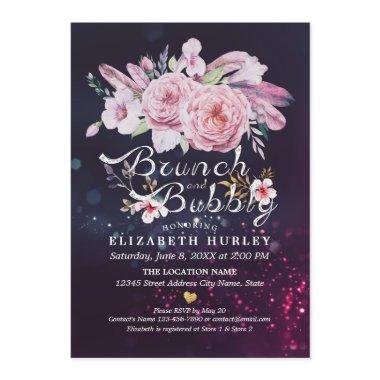 Brunch & Bubbly Bridal Shower Boho Floral Feather Invitations