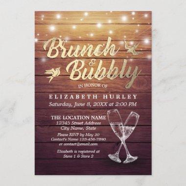 Brunch & Bubbly Bridal Shower Champagne Glass Wood Invitations