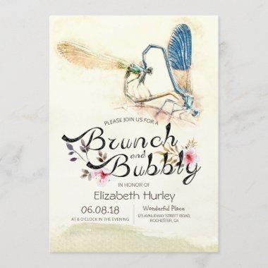 Brunch Bubbly Bridal Shower Dragonfly Mating Love Invitations