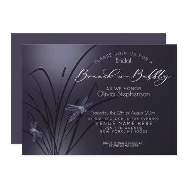 Brunch Bubbly Bridal Shower Dusty Plum Dragonfly Invitations