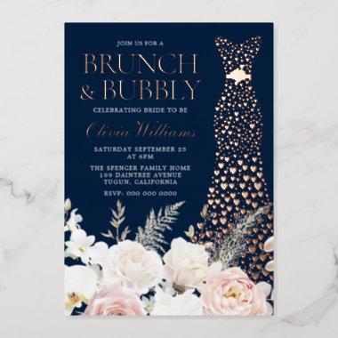 Brunch & Bubbly Bridal Shower Floral Rose Gold Foil Invitations