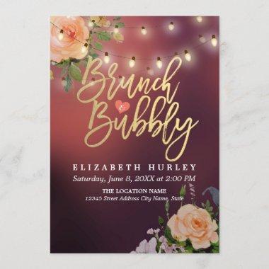 Brunch Bubbly Bridal Shower Floral String Lights Invitations