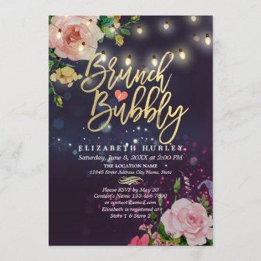 Brunch & Bubbly Bridal Shower Floral String Lights Invitations
