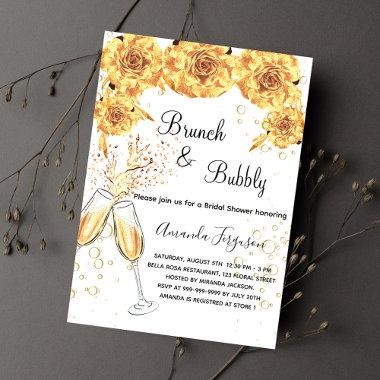 Brunch Bubbly Bridal Shower gold bubbles elegant Invitation PostInvitations