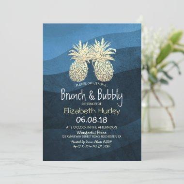 Brunch Bubbly Bridal Shower Gold Pineapple Couple Invitations