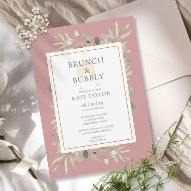 Brunch Bubbly Bridal Shower Greenery Dusty Rose Invitations