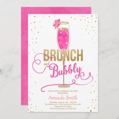 Brunch & Bubbly Bridal Shower Hot Pink Champagne Invitations