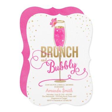 Brunch & Bubbly Bridal Shower Hot Pink Champagne Invitations