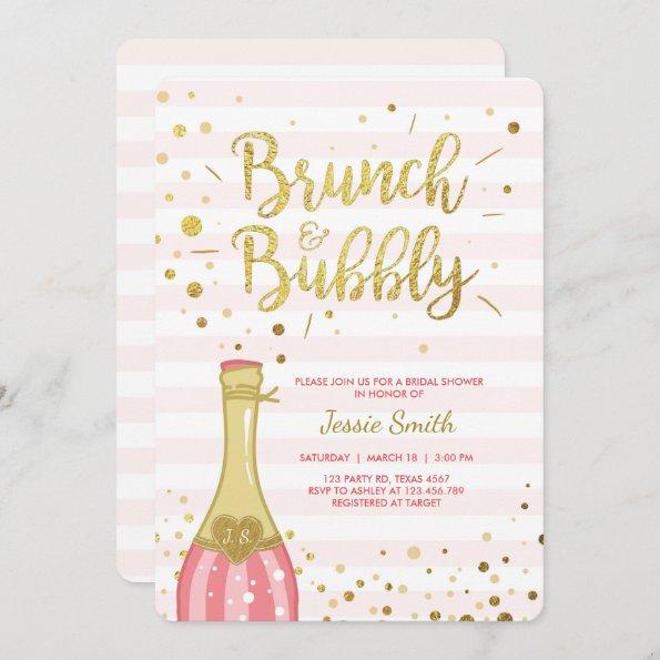 Brunch & Bubbly Bridal shower Invitations Pink Gold
