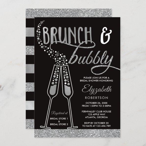 Brunch & Bubbly Bridal Shower Invite, Faux Silver Invitations