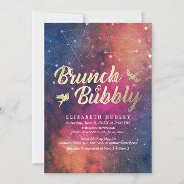 Brunch Bubbly Bridal Shower Night Star Sky Galaxy Invitations