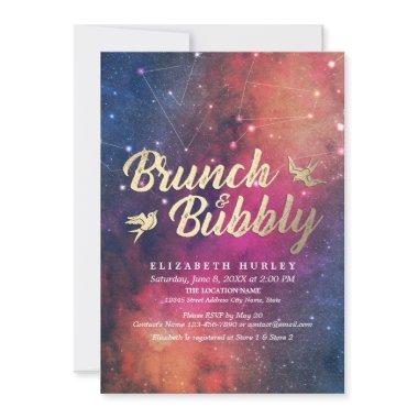 Brunch Bubbly Bridal Shower Night Star Sky Galaxy Invitations