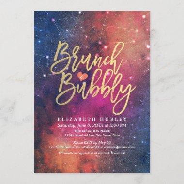 Brunch Bubbly Bridal Shower Night Star Sky Galaxy Invitations