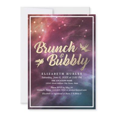 Brunch Bubbly Bridal Shower Night Stars Sky Galaxy Invitations