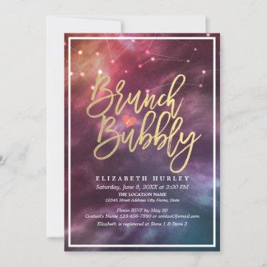 Brunch Bubbly Bridal Shower Night Stars Sky Galaxy Invitations