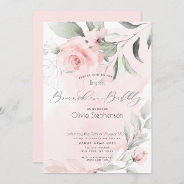 Brunch Bubbly Bridal Shower Pale Pink Floral Invitations