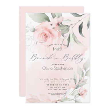 Brunch Bubbly Bridal Shower Pale Pink Floral Invitations