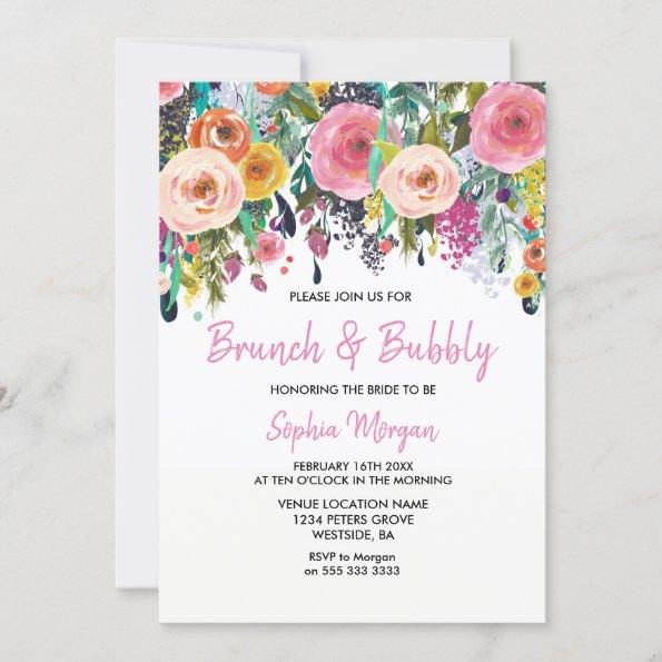 Brunch & Bubbly Bridal Shower Pink Floral Invite
