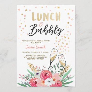 Brunch & Bubbly Bridal Shower Pink Gold Champagne Invitations