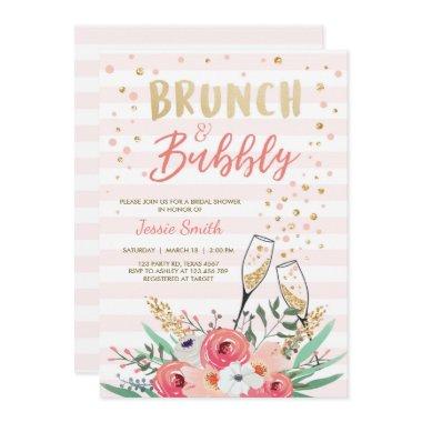 Brunch & Bubbly Bridal Shower Pink Gold Champagne Invitations