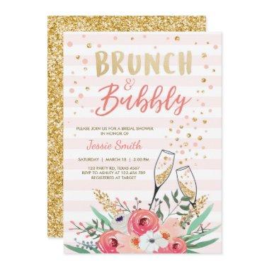 Brunch & Bubbly Bridal Shower Pink Gold Champagne Invitations