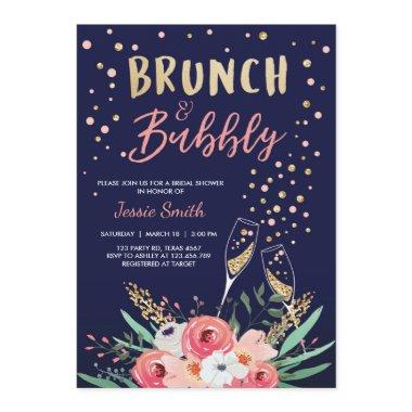 Brunch & Bubbly Bridal Shower Pink Gold Champagne Invitations