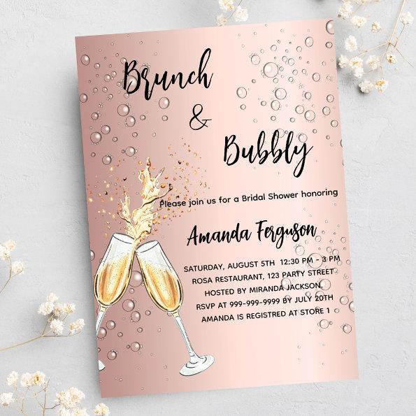 Brunch Bubbly Bridal Shower rose bubbles luxury Invitations