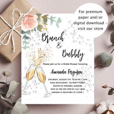 Brunch Bubbly Bridal Shower rose budget Invitations