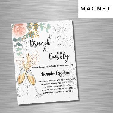 Brunch Bubbly Bridal Shower rose floral luxury Magnetic Invitations