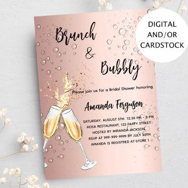 Brunch Bubbly Bridal Shower rose gold bubbles Invitations
