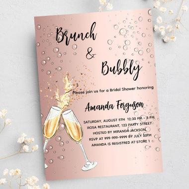Brunch Bubbly Bridal Shower rose gold bubbles Invitation PostInvitations