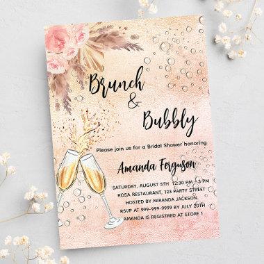 Brunch Bubbly Bridal Shower rose pampas grass Invitation PostInvitations