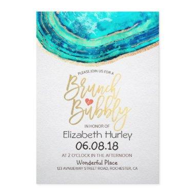 Brunch Bubbly Bridal Shower Teal Gold Agate Geode Invitations