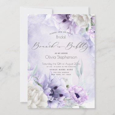 Brunch Bubbly Bridal Shower Watercolor Lilac Poppy Invitations