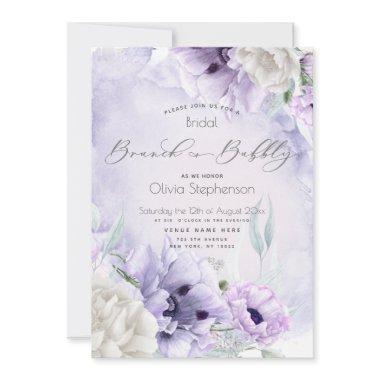 Brunch Bubbly Bridal Shower Watercolor Lilac Poppy Invitations