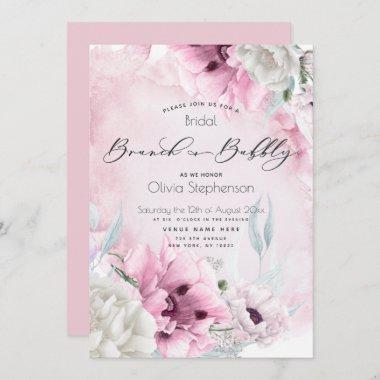 Brunch Bubbly Bridal Shower Watercolor Pink Poppy Invitations