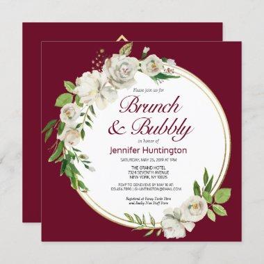 Brunch & Bubbly Burgundy Bridal Shower Boho Invitations